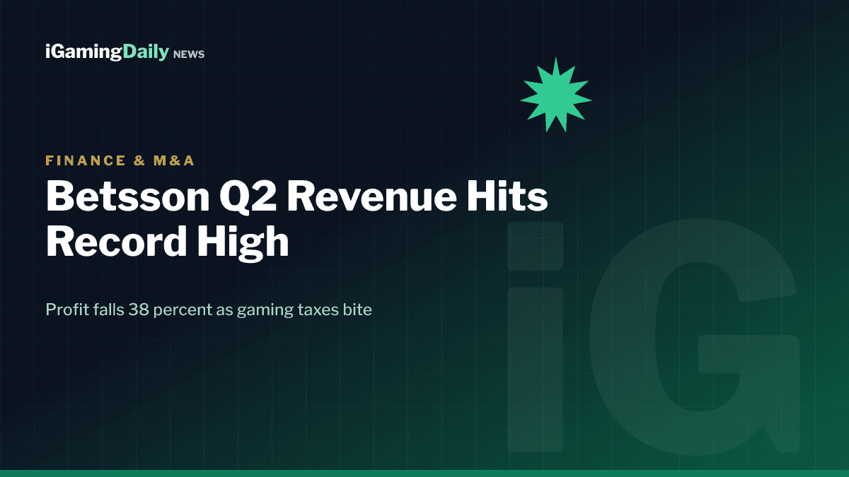 Betsson Q2 2026 results graphic showing record revenue and falling profit