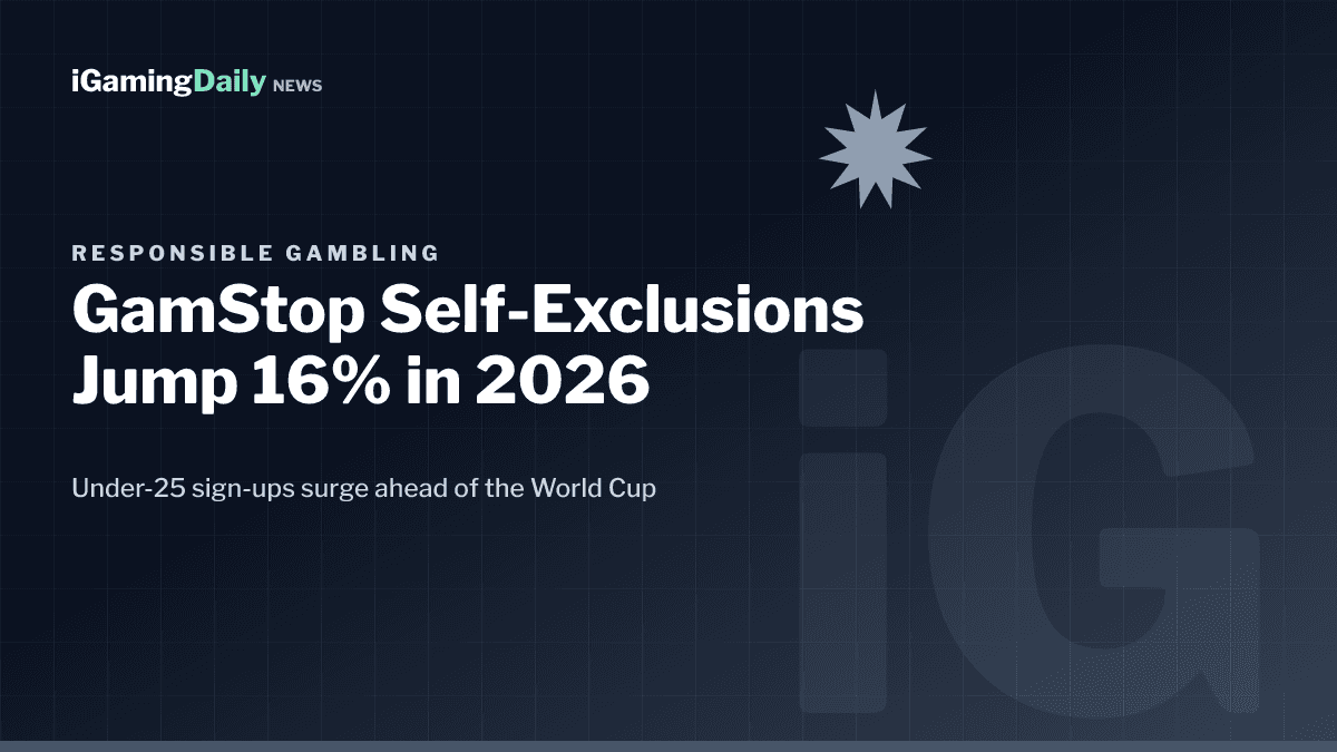 GamStop self-exclusion data graphic showing a 16% rise in H1 2026 UK registrations led by under-25s