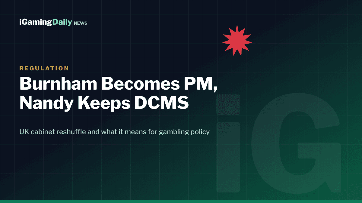 Andy Burnham UK cabinet reshuffle gambling regulation graphic for iGaming Daily News